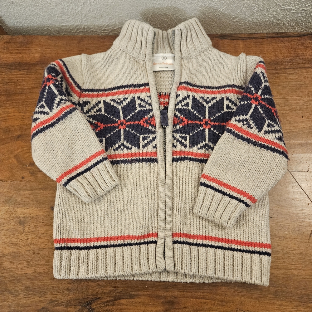 Hanna Andersson Toddler Size 80 (18-24‎ Months) Zip Up Sweater Cotton Wool Blend